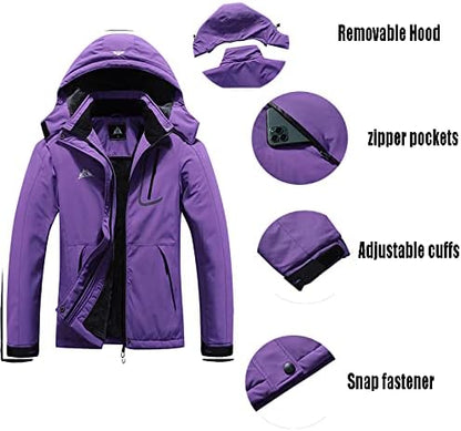MOERDENG Women's Waterproof Ski Jacket Warm Winter Coat Outdoor Windbreaker Hiking Snowboarding Jacket