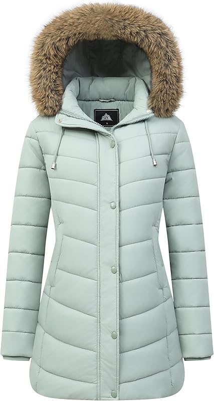 multi-layered down filling of MOERDENG womens fleece-lined winter coat for sub-zero warmth
