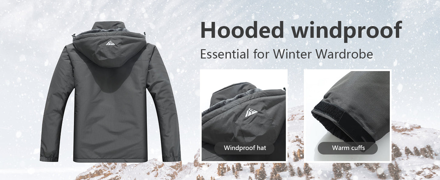 Men's Mountain Ski Jacket Waterproof Winter Coat Warm Snowboarding Jacket Snow Windbreaker Hooded for Hiking