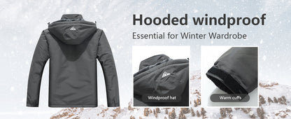 Men's Mountain Ski Jacket Waterproof Winter Coat Warm Snowboarding Jacket Snow Windbreaker Hooded for Hiking