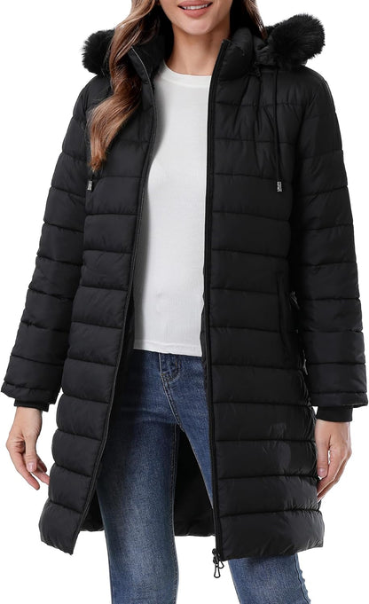 Women's Waterproof Long Down Jacket,Warm Winter Hooded Puffer Coat Thickened for Hiking Outdoor