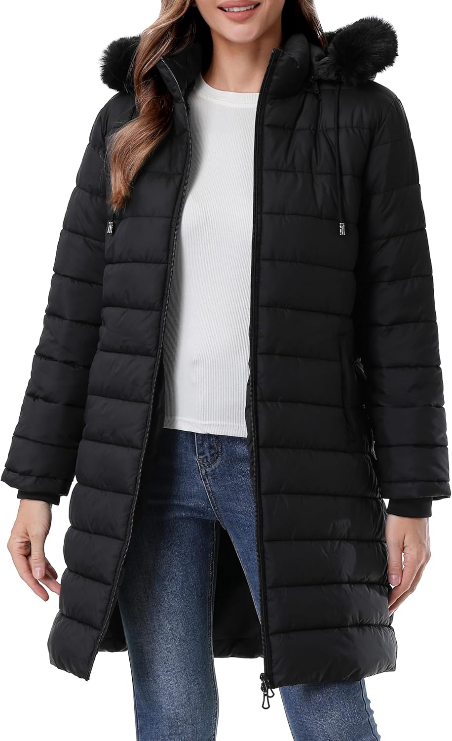 sealed waterproof zippers of MOERDENG womens long hiking down coat to prevent moisture intrusion
