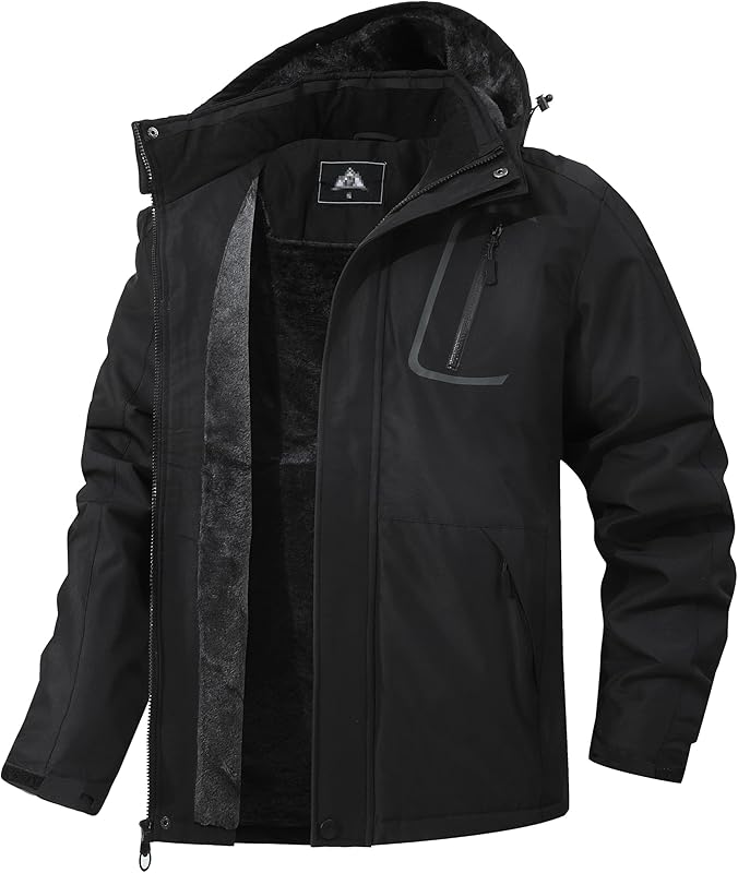 Men's Mountain Winter Coat Warm Fleece Ski Snow Jacket Waterproof Raincoat with Hood