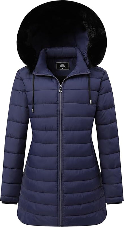 Women's Waterproof Long Down Jacket,Warm Winter Hooded Puffer Coat Thickened for Hiking Outdoor