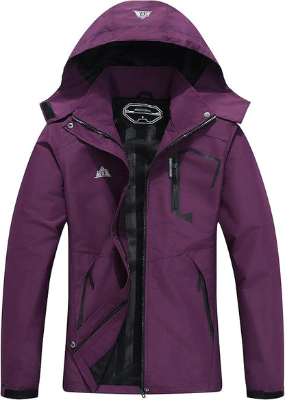 Women's Waterproof Lightweight Rain Jacket Windproof Breathable Trench Coat Detachable Hood Raincoats Outdoor Hiking Jacket