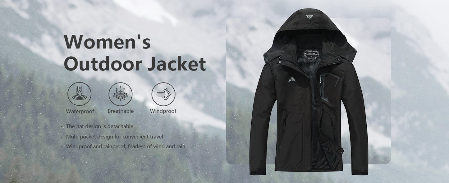 Women's Waterproof Lightweight Rain Jacket Windproof Breathable Trench Coat Detachable Hood Raincoats Outdoor Hiking Jacket