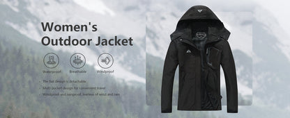 Women's Waterproof Lightweight Rain Jacket Windproof Breathable Trench Coat Detachable Hood Raincoats Outdoor Hiking Jacket