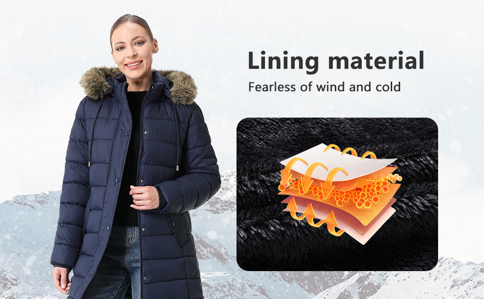 machine-washable care instructions of MOERDENG womens warm faux fur hood puffer coat
