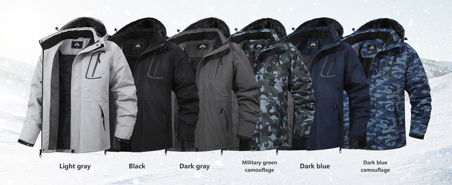 Men's Mountain Winter Coat Warm Fleece Ski Snow Jacket Waterproof Raincoat with Hood