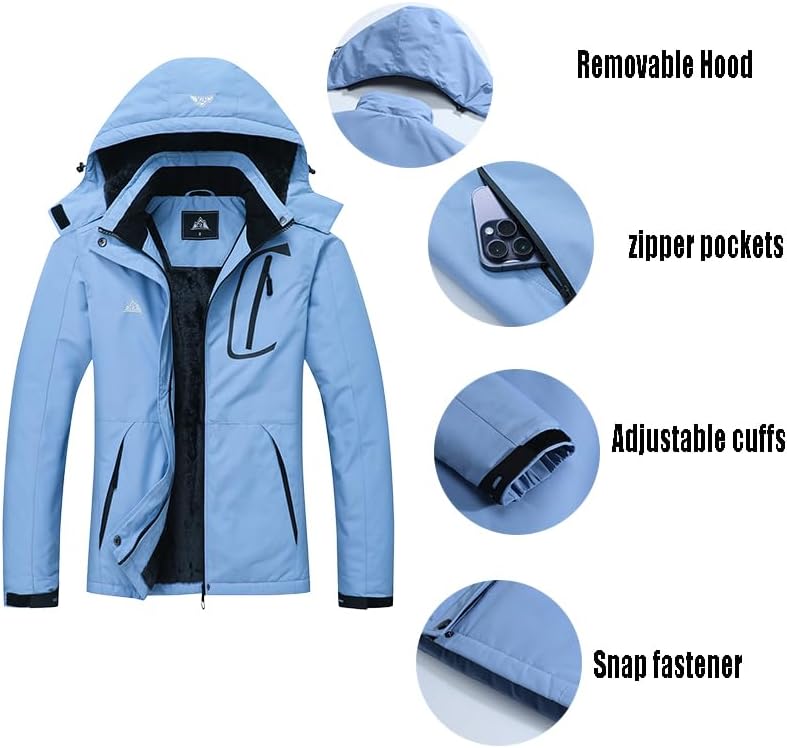 MOERDENG Women's Waterproof Ski Jacket Warm Winter Coat Outdoor Windbreaker Hiking Snowboarding Jacket