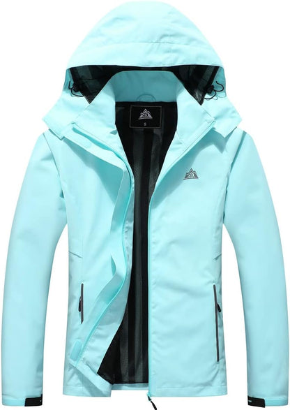 MOERDENG Women's Waterproof Rain Jacket Lightweight Raincoat Hooded Hiking Jacket Softshell Windbreaker