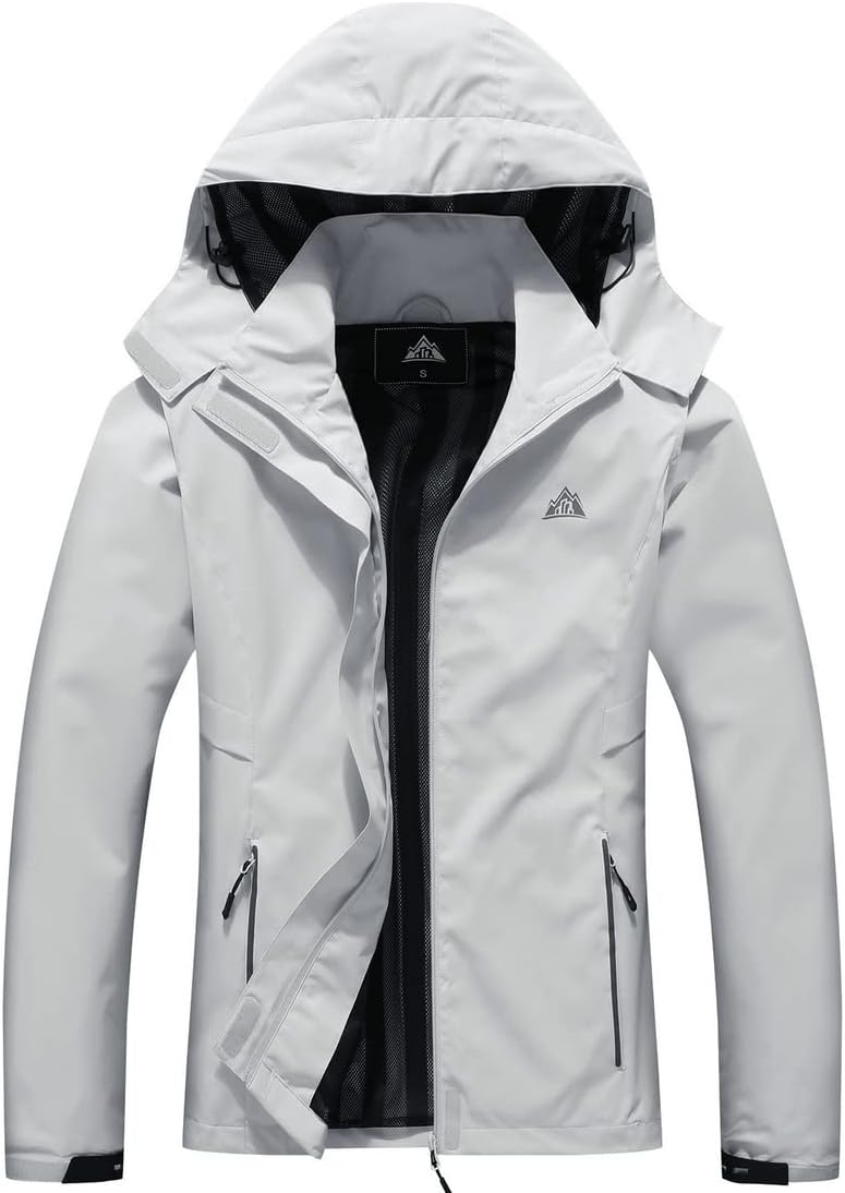 MOERDENG Women's Waterproof Rain Jacket Lightweight Raincoat Hooded Hiking Jacket Softshell Windbreaker