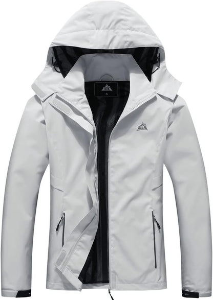MOERDENG Women's Waterproof Rain Jacket Lightweight Raincoat Hooded Hiking Jacket Softshell Windbreaker