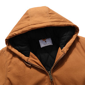 Men's Loose Fit Quilted Flannel Lined Workwear Waterproof Active Jacket Hooded Work Coat