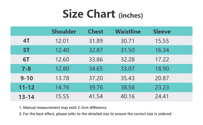 size chart (inches) for MOERDENG girls waterproof winter coat (4T-13-14)