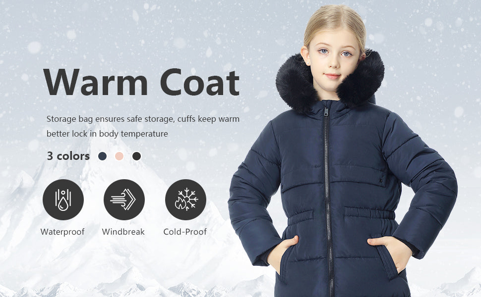 adjustable hem drawcord of MOERDENG girls long winter coat for customized fit
