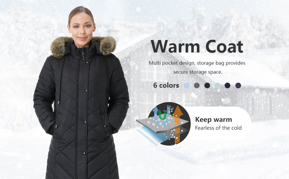 MOERDENG womens windproof winter outerwear paired with snow boots for full cold-weather protection
