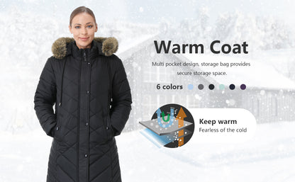 MOERDENG womens windproof winter outerwear paired with snow boots for full cold-weather protection
