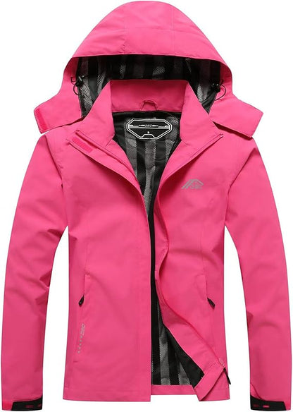 Women's Waterproof Raincoat Lightweight Rain Jacket Detachable Hood Travel Outdoor