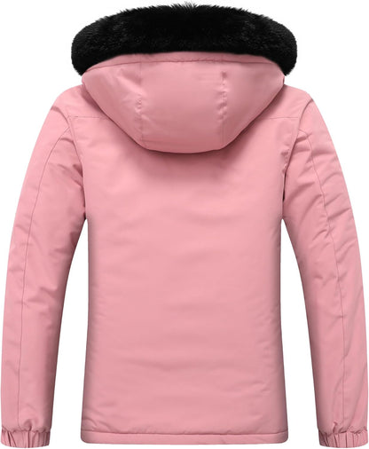 MOERDENG Women's Ski Jacket Waterproof Warm Winter Coat Hooded Snowboarding Jacket Versatile for Hiking & Winter Activities