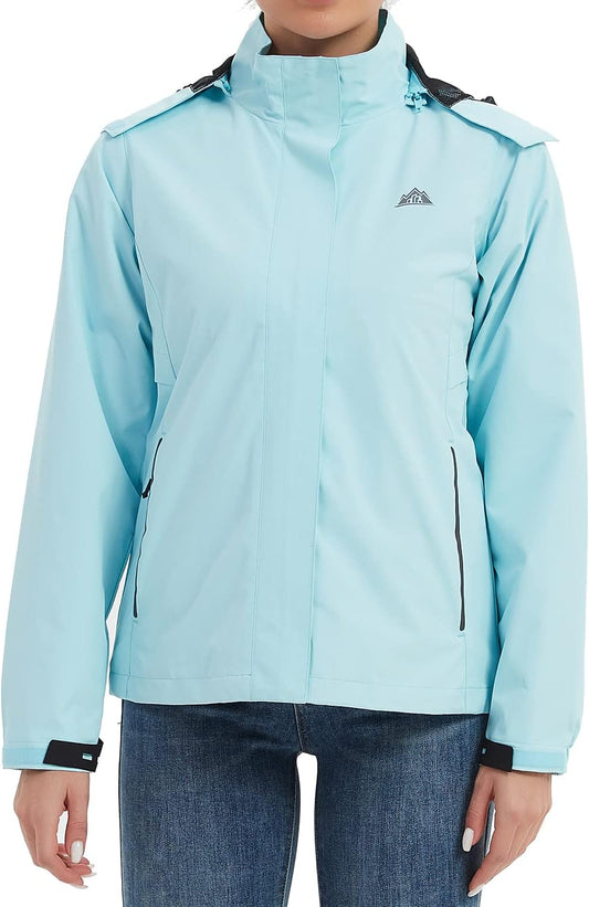 MOERDENG Women's Waterproof Rain Jacket Lightweight Raincoat Hooded Hiking Jacket Softshell Windbreaker