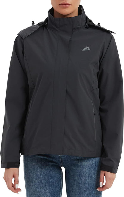 MOERDENG Women's Waterproof Rain Jacket Lightweight Raincoat Hooded Hiking Jacket Softshell Windbreaker