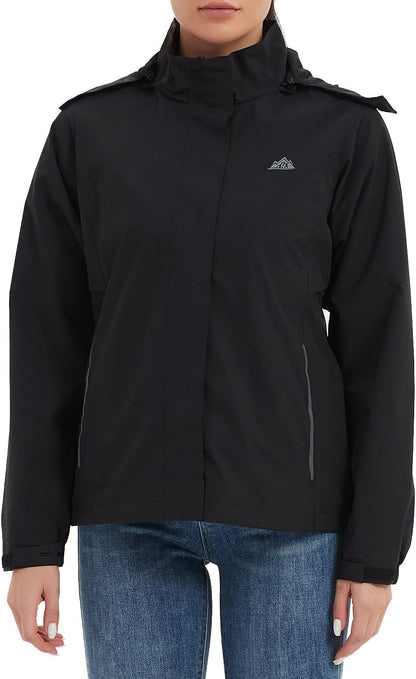 MOERDENG Women's Waterproof Rain Jacket Lightweight Raincoat Hooded Hiking Jacket Softshell Windbreaker