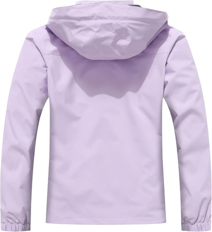 MOERDENG Women's Waterproof Rain Jacket Lightweight Raincoat Hooded Hiking Jacket Softshell Windbreaker