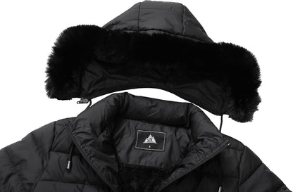 Women's Waterproof Long Down Jacket,Warm Winter Hooded Puffer Coat Thickened for Hiking Outdoor