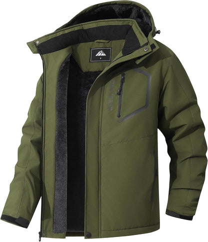 Men's Mountain Ski Jacket Winter Snow Coats Waterproof Warm Fleece Lining Jacket Parka with Hooded
