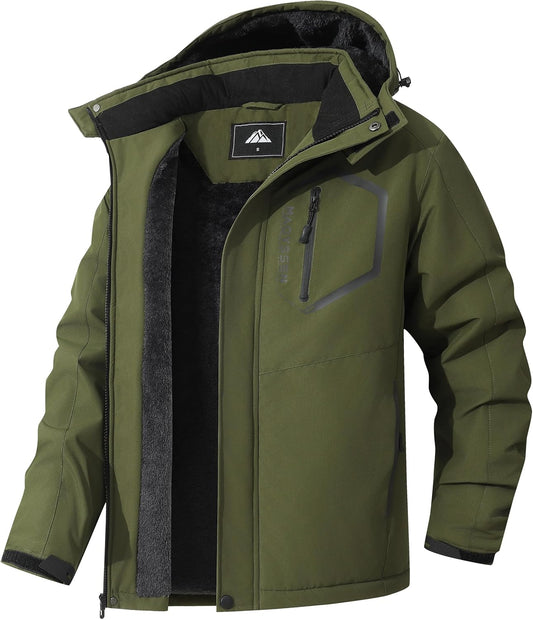 Men's Mountain Ski Jacket Winter Snow Coats Waterproof Warm Fleece Lining Jacket Parka with Hooded