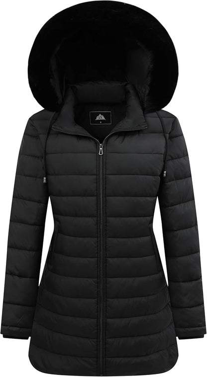 MOERDENG womens waterproof long down jacket warm hooded thickened puffer coat for hiking outdoor
