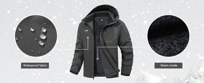 Men's Ski Jacket with Hooded Snowboarding Waterproof Fleece Lining Jacket Winter Coat Multi Pockets