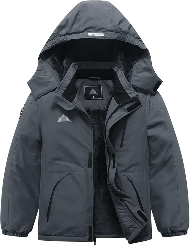 Kid's Ski Jacket Waterproof Winter Coat Boy's and Girl's Fleece Snowboarding Jackets with Detachable Hood