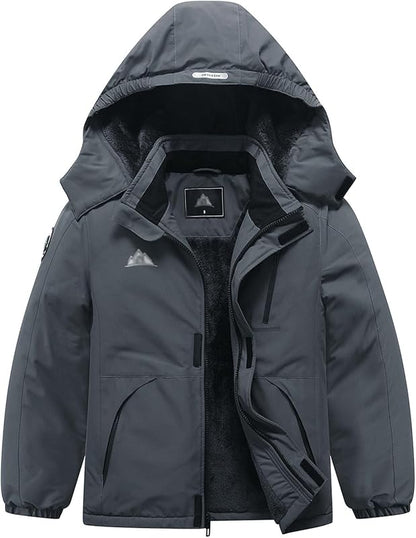 Kid's Ski Jacket Waterproof Winter Coat Boy's and Girl's Fleece Snowboarding Jackets with Detachable Hood