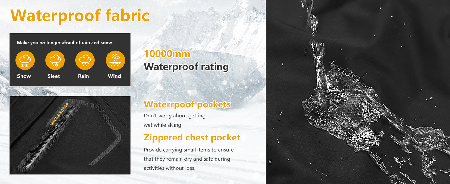 Men's Ski Jacket Warm Winter Snow Coat Waterproof Mountain Windbreaker Snowboarding Jacket Hooded for Hiking Traval