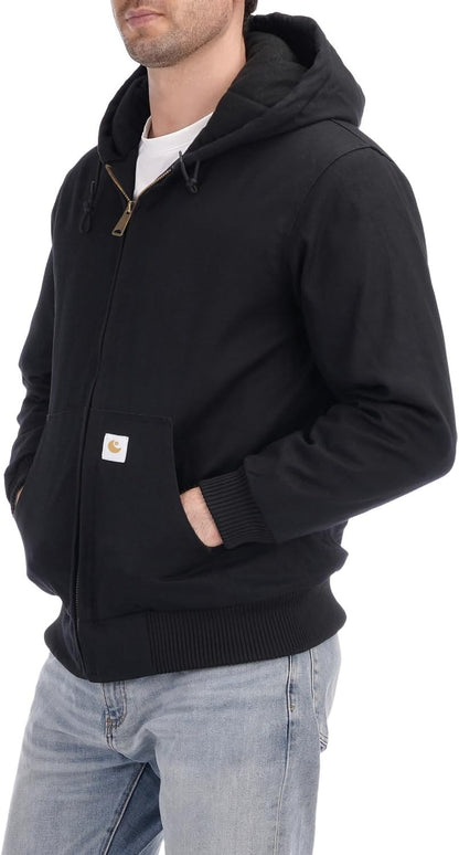 Men's Loose Fit Quilted Flannel Lined Workwear Waterproof Active Jacket Hooded Work Coat