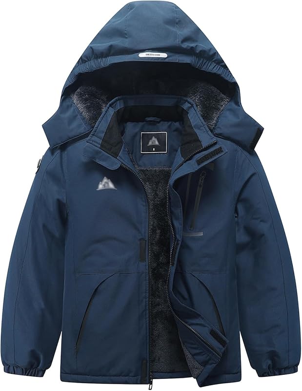 Kid's Ski Jacket Waterproof Winter Coat Boy's and Girl's Fleece Snowboarding Jackets with Detachable Hood