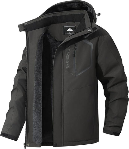 Men's Mountain Ski Jacket Winter Snow Coats Waterproof Warm Fleece Lining Jacket Parka with Hooded