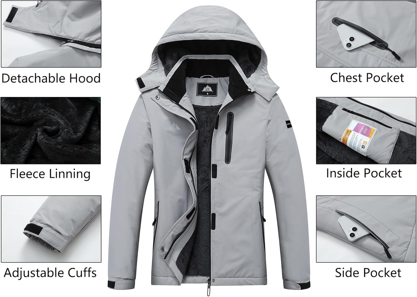 MOERDENG Women's Snow Ski Jacket Warm Winter Coat Waterproof Snowboarding Jacket with Zippered Pockets