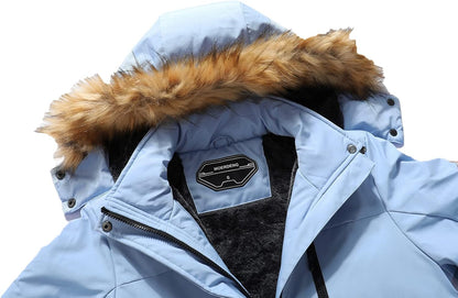 MOERDENG Women's Waterproof Ski Snow Jacket Winter Warm Hooded Snow Coat Mountain Windproof Ski Jacket For Women