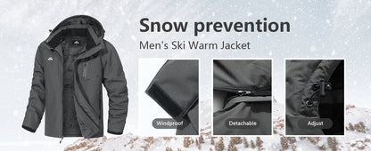 Men's Mountain Ski Jacket Waterproof Winter Coat Warm Snowboarding Jacket Snow Windbreaker Hooded for Hiking
