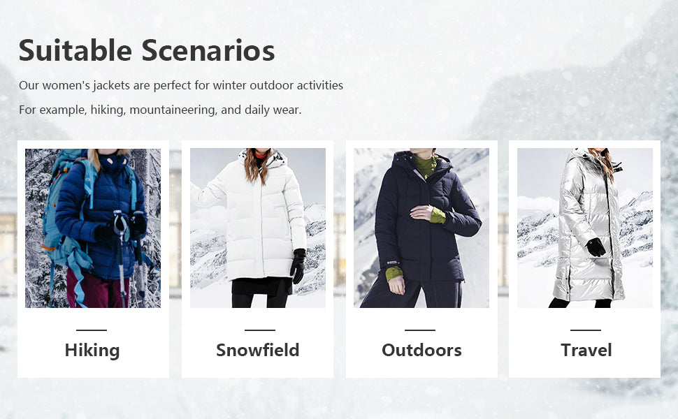 Women's Waterproof Long Down Jacket,Warm Winter Hooded Puffer Coat Thickened for Hiking Outdoor