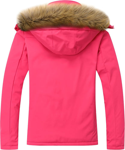 MOERDENG Women's Waterproof Ski Snow Jacket Winter Warm Hooded Snow Coat Mountain Windproof Ski Jacket For Women
