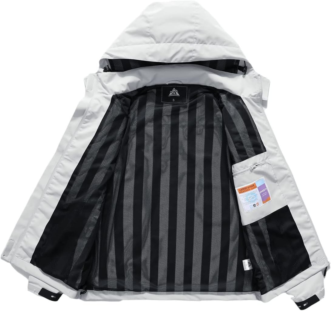 MOERDENG Women's Waterproof Rain Jacket Lightweight Raincoat Hooded Hiking Jacket Softshell Windbreaker