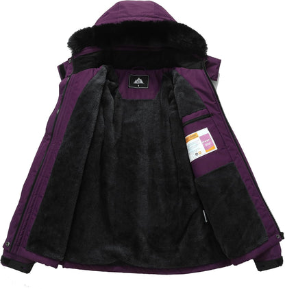 MOERDENG Women's Waterproof Snow Ski Jacket Warm Winter Coat Insulated Snowboarding Jacket Softshell Hiking Jacket