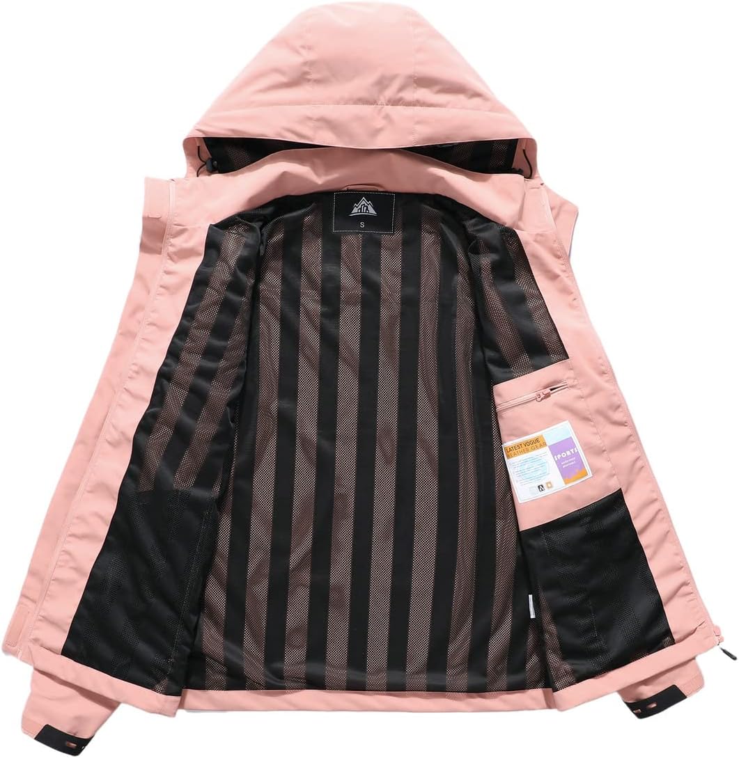 MOERDENG Women's Waterproof Rain Jacket Lightweight Raincoat Hooded Hiking Jacket Softshell Windbreaker