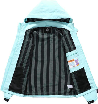 MOERDENG Women's Waterproof Rain Jacket Lightweight Raincoat Hooded Hiking Jacket Softshell Windbreaker