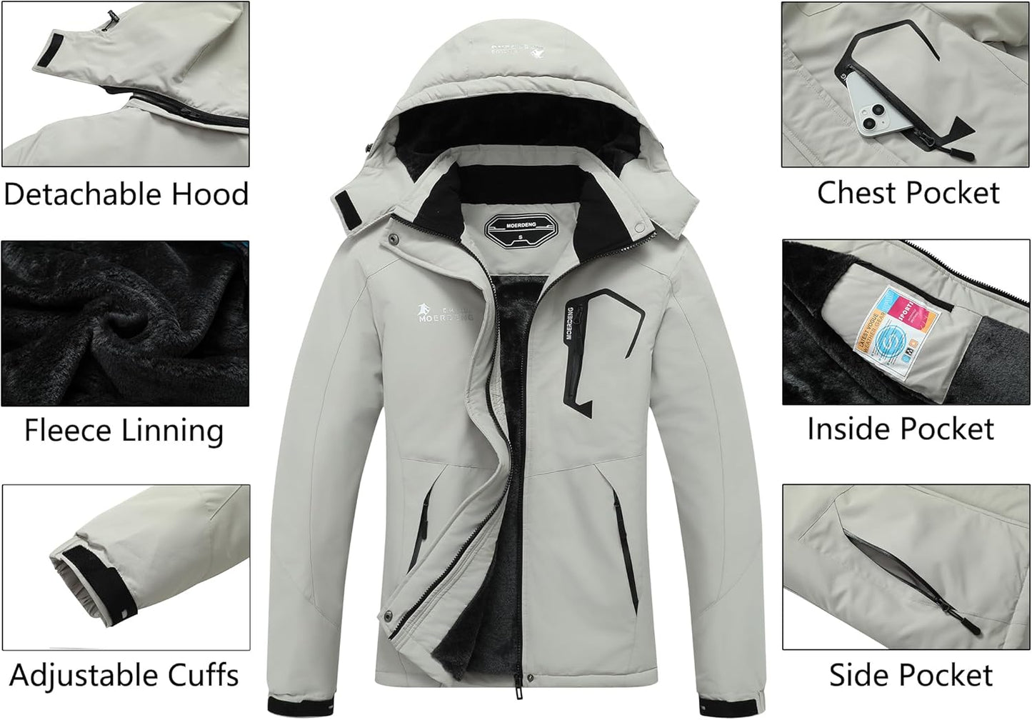 MOERDENG Women's Waterproof Ski Jacket Warm Winter Snow Coat Mountain Windbreaker Hooded Raincoat Jacket