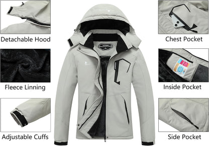 MOERDENG Women's Waterproof Ski Jacket Warm Winter Snow Coat Mountain Windbreaker Hooded Raincoat Jacket